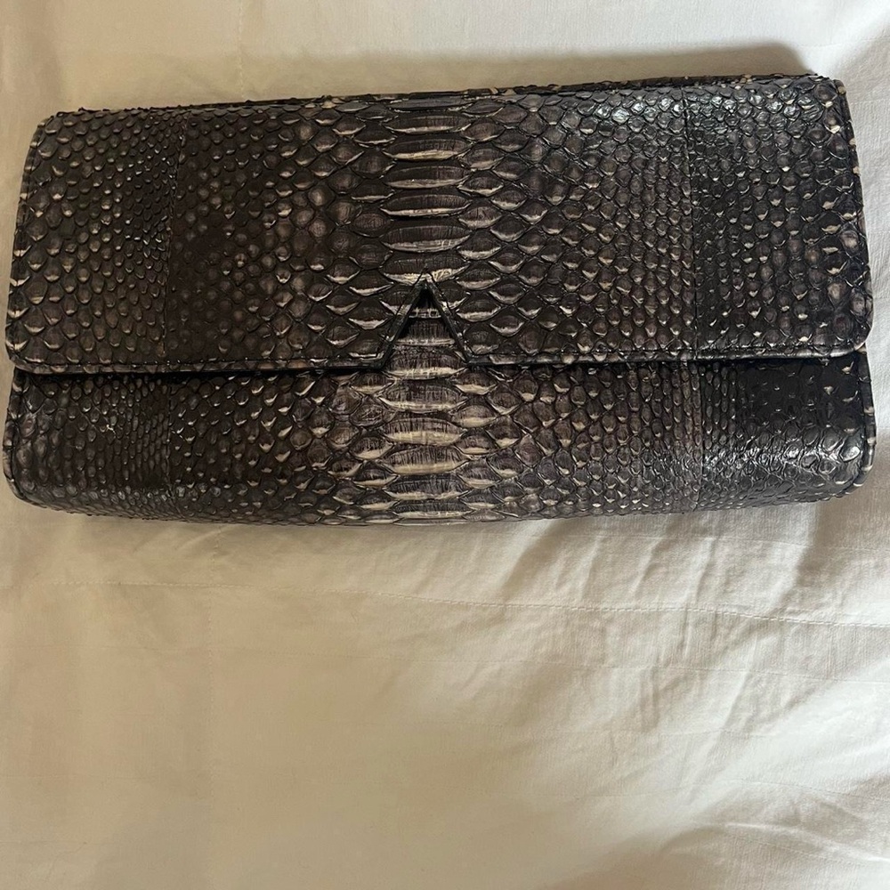 Byron New York Genuine Python Snakeskin Clutch Bag – Black Gray Exotic Skin